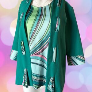 Anthony Richards Funky Vintage Green and blue two piece set with 3/4 sleeves